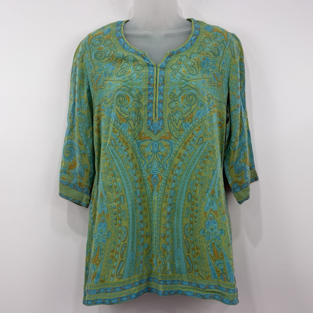 Ritu Kumar 100% Silk Kurti Top Womens M Floral Boho Resort Pushkar Luxury
